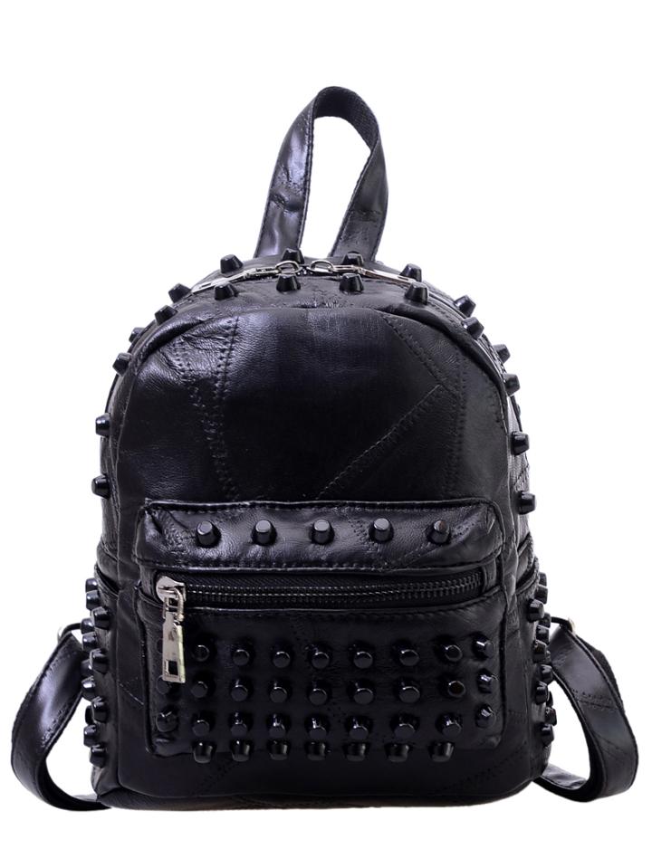 Shein Studded Faux Leather Patchwork Backpack - Black