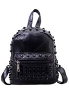 Shein Studded Faux Leather Patchwork Backpack - Black