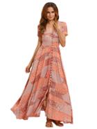 Shein V-cut Button Front Drawstring Split Side Dress