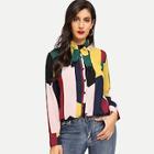 Shein Color-block Knot Front Blouse