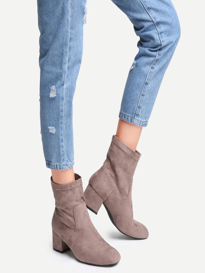 Shein Brown Faux Suede Point Toe Chunky Heel Boots