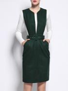 Shein Green Sweater Belted Two-pieces Sheath Dress