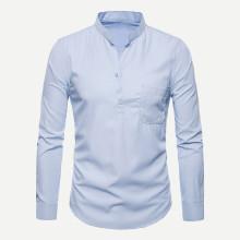 Shein Men Curved Hem Stand Collar Solid Shirt