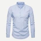 Shein Men Curved Hem Stand Collar Solid Shirt