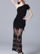 Shein Black One Shoulder Sheer Maxi Dress