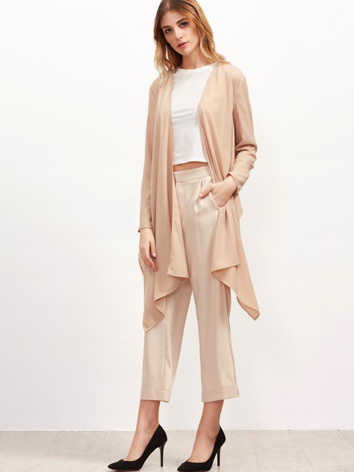 Shein Nude Waterfall Collar Asymmetric Jacket