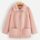 Shein Pocket Front O-ring Zip Up Teddy Jacket