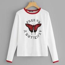 Shein Butterfly Letter Print Tee