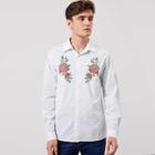 Shein Men Button Front Flower Embroidered Shirt
