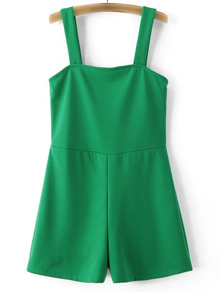 Shein Green Stretch Casual Pinafore Jumpsuit