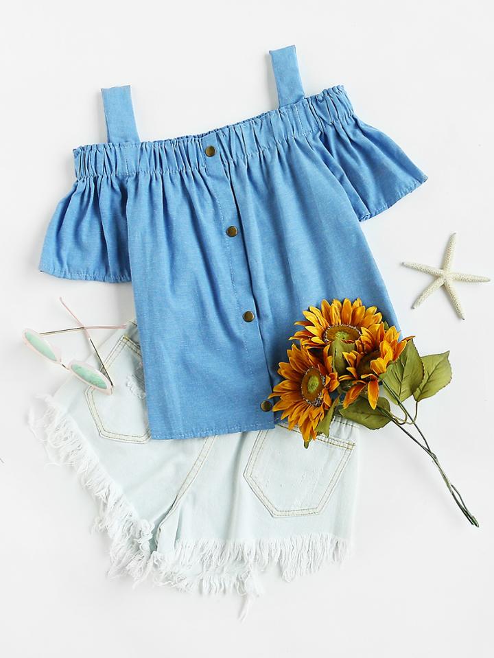 Shein Cold Shoulder Single Breasted Top