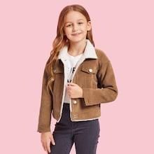 Shein Girls Button Up Flap Pocket Corduroy Jacket