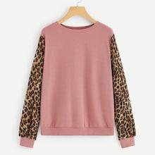 Shein Contrast Leopard Print Sleeve Pullover