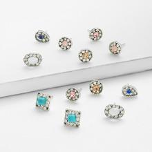Shein Geometric Design Stud Earring Set With Rhinestone