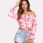 Shein Flamingos Print Tie Waist Blouse