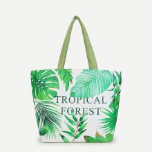 Shein Leaf Print Canvas Shoulder Bag