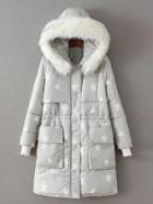 Shein Star Print Faux Fur Hooded Padded Coat