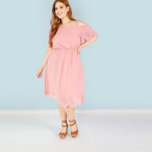 Shein Plus Open Shoulder Laser Cut Scalloped Edge Dress