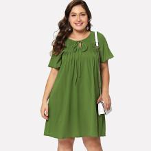 Shein Plus Tie Neck Pleat Detail Dress