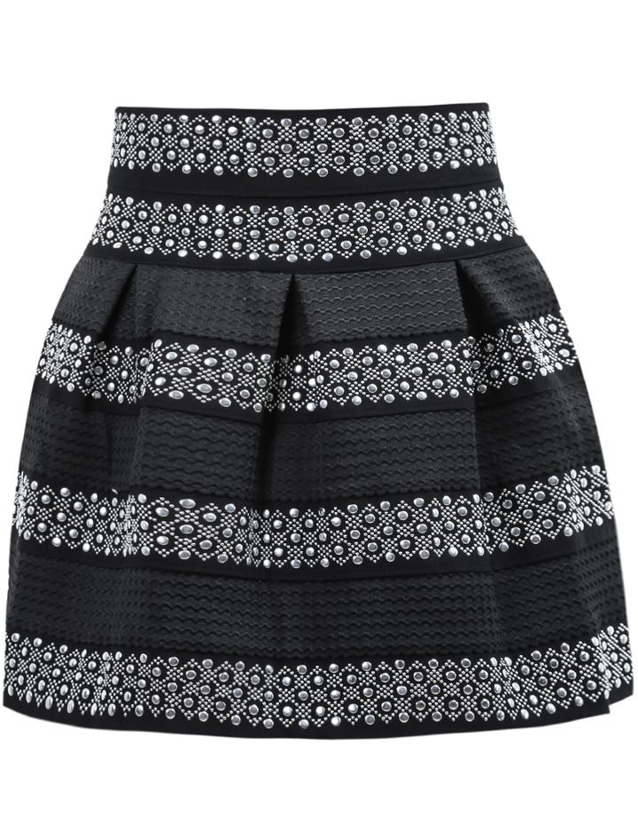 Shein Black High Waist Rivet Striped Skirt