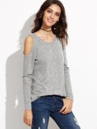 Shein Open Shoulder Marled Knit T-shirt