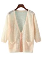 Shein Pink V Neck Pockets Sunscreen Cardigan Knitwear