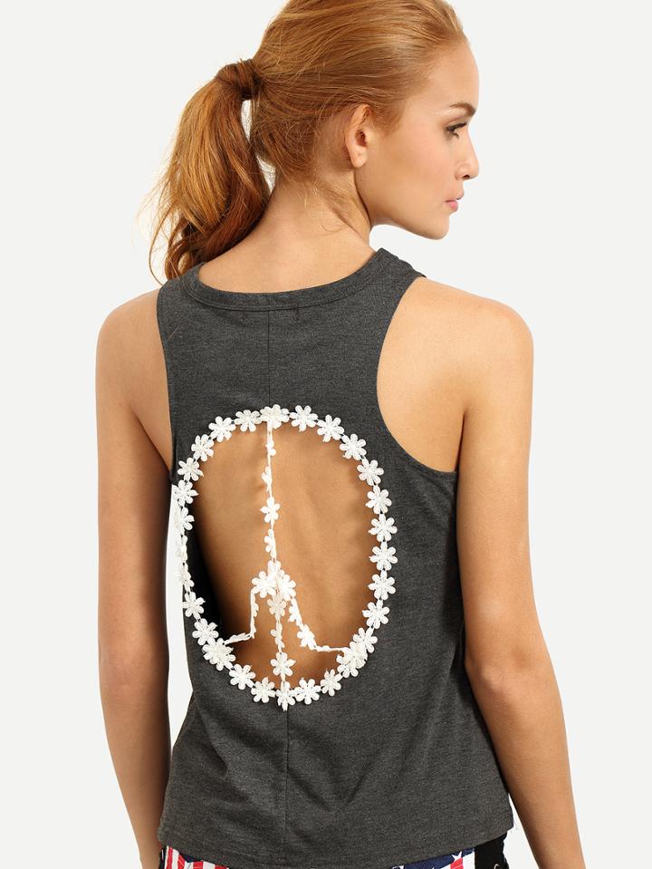 Shein Lace Peace Symbol Back Grey Tank Top