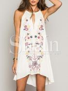 Shein Apricot Sleeveless Floral Embroidered Dress