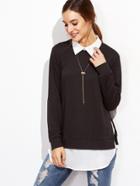 Shein Black Contrast Collar 2 In 1 Sweatshirt