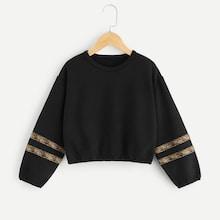 Shein Girls Contrast Panel Sleeve Round Neck Sweatshirt