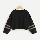 Shein Girls Contrast Panel Sleeve Round Neck Sweatshirt