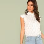 Shein Frill Neck And Shoulder Ribbon Detail Top