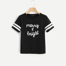 Shein Letter Print Varsity Striped Tee