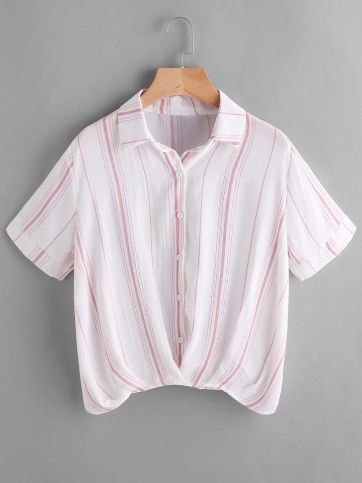 Shein Pinstripe Button Front Shirt