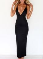 Rosewe Coquettish Slit Design Open Back Black Maxi Dress
