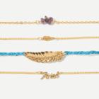 Shein Feather & Letter Design Bracelet Set 4pcs