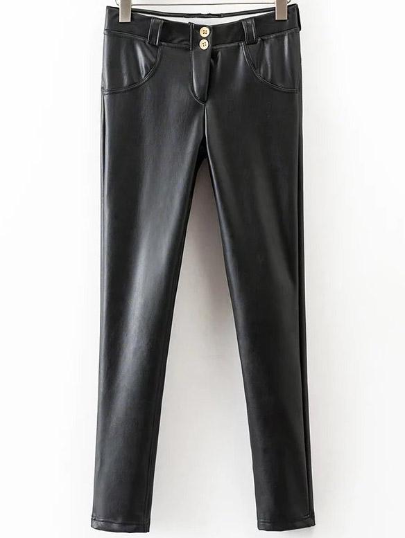 Shein Black Button Fly Skinny Pu Pants