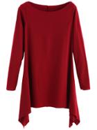 Shein Red Long Sleeve Asymmetrical T-shirt