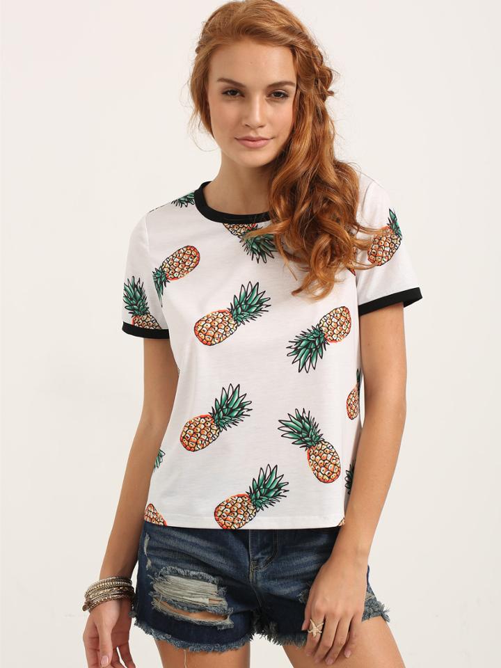 Shein Multicolor Short Sleeve Fruit Print T-shirt