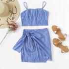 Shein Striped Cami Top With Knot Side Skirt