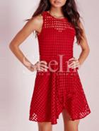 Shein Red Sleeveless Plaid Cut Out Skater Dress