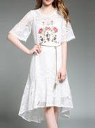 Shein Flowers Embroidered High Low Lace Dress