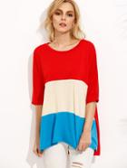 Shein Color Block Elbow Sleeve Dip Hem T-shirt