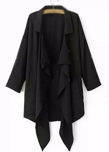 Rosewe Black Asymmetric Pocket Design Trench Coat