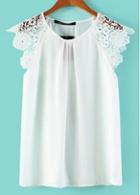 Rosewe Chic Short Sleeve Round Neck White T Shirt With Lace