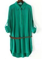Rosewe Hot Sale Turndown Collar Long Sleeve Green Straight Dress