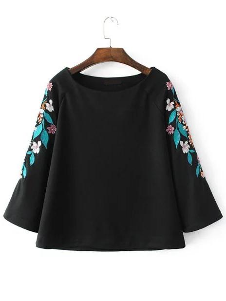 Shein Raglan Sleeve Flower Embroidery Tunic Top