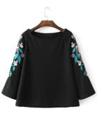 Shein Raglan Sleeve Flower Embroidery Tunic Top