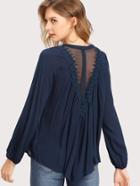 Shein Hidden Placket Embroidered Mesh Back Blouse