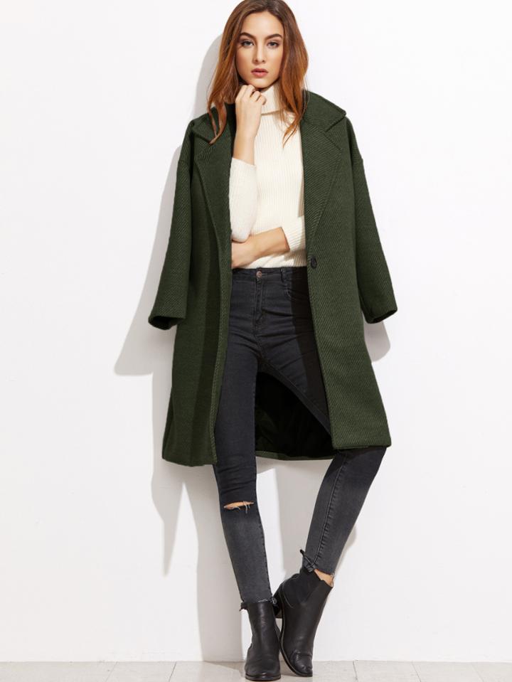 Shein Army Green Striped Drop Shoulder Coat